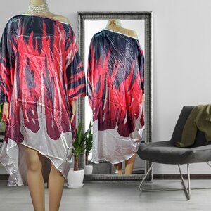 Red Irregular Boho Print Loose Dress (One Size)